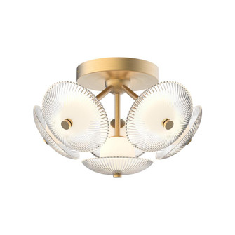 Hera 16-in Brushed Gold/Clear Ribbed Glass Dimmable LED Flush Mount (7713|FM417606BGCR-UNV)