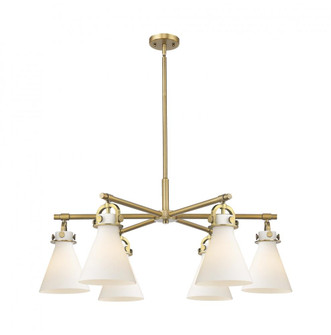 Newton Cone - 6 Light - 26 inch - Brushed Brass - Chandelier (3442|410-6CR-BB-G411-7WH)