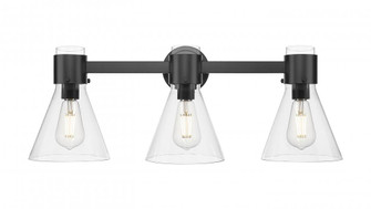 Lawton Cone - 3 Light - 27 inch - Matte Black - Bath Vanity Light (3442|464-3W-BK-G464C-7CL)