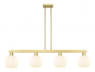 White Venetian - 4 Light - 48 inch - Satin Gold - Stem Hung - Island Light (3442|716-4I-SG-G1217-8WV)