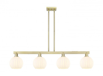 White Venetian - 4 Light - 48 inch - Antique Brass - Stem Hung - Island Light (3442|716-4I-AB-G1217-8WV)