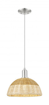 Natural Ballston Dome - 1 Light - 6 inch - Brushed Satin Nickel - Cord hung - Mini Pendant (3442|716-1P-SN-NBD2-12-NAT)
