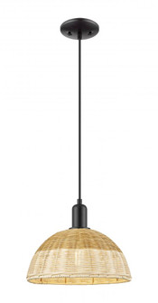 Natural Ballston Dome - 1 Light - 6 inch - Matte Black - Cord hung - Mini Pendant (3442|716-1P-BK-NBD2-12-NAT)