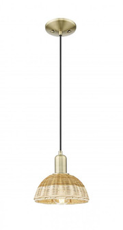 Natural Ballston Dome - 1 Light - 6 inch - Antique Brass - Cord hung - Mini Pendant (3442|716-1P-AB-NBD2-75-NAT)