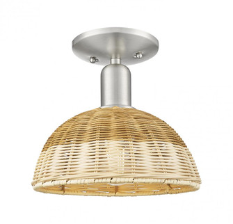 Natural Ballston Dome - 1 Light - 6 inch - Brushed Satin Nickel - Semi-Flush Mount (3442|716-1C-SN-NBD2-9-NAT)