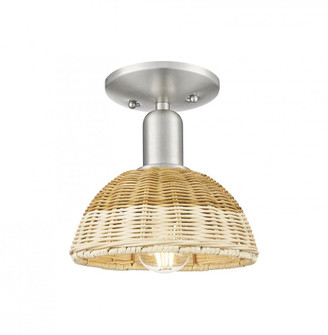 Natural Ballston Dome - 1 Light - 6 inch - Brushed Satin Nickel - Semi-Flush Mount (3442|716-1C-SN-NBD2-75-NAT)