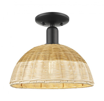 Natural Ballston Dome - 1 Light - 12 inch - Matte Black - Semi-Flush Mount (3442|716-1C-BK-NBD2-12-NAT)