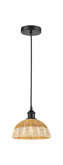 Natural Ballston Dome - 1 Light - 9 inch - Matte Black - Cord hung - Mini Pendant (3442|616-1P-BK-NBD2-9-NAT)