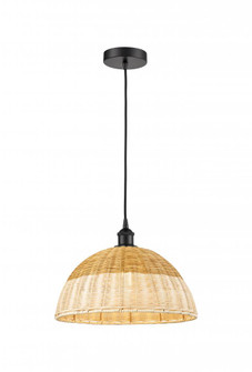 Natural Ballston Dome - 1 Light - 16 inch - Matte Black - Cord hung - Mini Pendant (3442|616-1P-BK-NBD2-16-NAT)