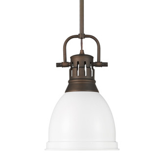 Yep by Golden Lighting Duncan 1-light 9in Rod Hung Pendant in Rubbed Bronze and Matte White shade (36|3604-S RBZ-WHT)