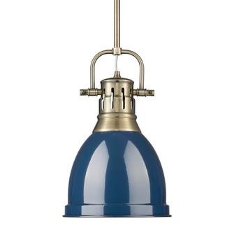 Yep by Golden Lighting Duncan 1-light 9in Rod Hung Pendant in Aged Brass and Navy Blue shade (36|3604-S AB-NVY)