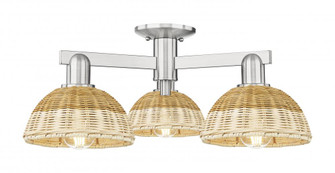 Natural Ballston Dome - 3 Light - 6 inch - Brushed Satin Nickel - Semi-Flush Mount (3442|716-3F-SN-NBD2-75-NAT)