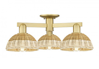 Natural Ballston Dome - 3 Light - 6 inch - Satin Gold - Semi-Flush Mount (3442|716-3F-SG-NBD2-75-NAT)