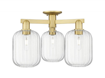 Preston Cylinder - 3 Light - 6 inch - Satin Gold - Semi-Flush Mount (3442|716-3F-SG-G460-7CL)