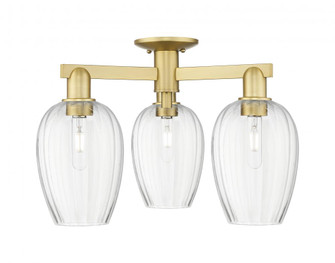 Preston Flute - 3 Light - 6 inch - Satin Gold - Semi-Flush Mount (3442|716-3F-SG-G457-6CL)