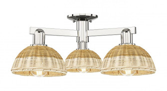 Natural Ballston Dome - 3 Light - 6 inch - Polished Nickel - Semi-Flush Mount (3442|716-3F-PN-NBD2-75-NAT)