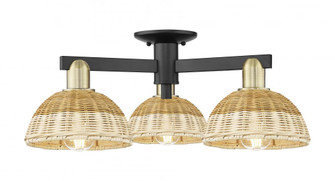 Natural Ballston Dome - 3 Light - 6 inch - Black Antique Brass - Semi-Flush Mount (3442|716-3F-BAB-NBD2-75-NAT)