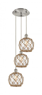 Farmhouse Rope - 3 Light - 15 inch - Brushed Satin Nickel - Cord Hung - Multi Pendant (3442|113B-3P-SN-G122-8RB)