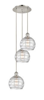 Athens Deco Swirl - 3 Light - 15 inch - Polished Nickel - Cord Hung - Multi Pendant (3442|113B-3P-PN-G1213-8CL)
