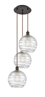 Athens Deco Swirl - 3 Light - 17 inch - Oil Rubbed Bronze - Cord Hung - Multi Pendant (3442|113B-3P-OB-G1213-10CL)