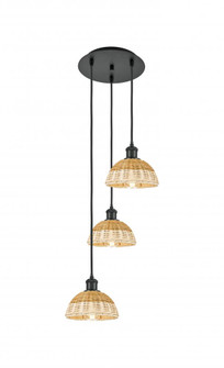 Bristol Natural II - 3 Light - 14 inch - Matte Black - Cord Hung - Multi Pendant (3442|113B-3P-BK-NBD2-75-NAT)