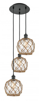 Farmhouse Rope - 3 Light - 15 inch - Matte Black - Cord Hung - Multi Pendant (3442|113B-3P-BK-G122-8RB)