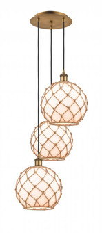 Farmhouse Rope - 3 Light - 17 inch - Brushed Brass - Cord Hung - Multi Pendant (3442|113B-3P-BB-G121-10RB)