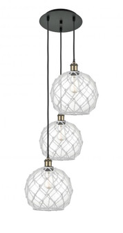 Farmhouse Rope - 3 Light - 17 inch - Black Antique Brass - Cord Hung - Multi Pendant (3442|113B-3P-BAB-G122-10RW)