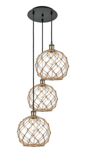 Farmhouse Rope - 3 Light - 17 inch - Black Antique Brass - Cord Hung - Multi Pendant (3442|113B-3P-BAB-G122-10RB)