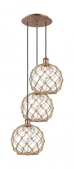 Farmhouse Rope - 3 Light - 17 inch - Antique Copper - Cord Hung - Multi Pendant (3442|113B-3P-AC-G122-10RB)