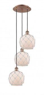 Farmhouse Rope - 3 Light - 15 inch - Antique Copper - Cord Hung - Multi Pendant (3442|113B-3P-AC-G121-8RW)