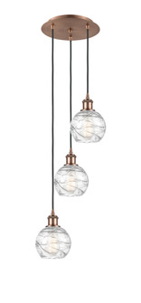 Athens Deco Swirl - 3 Light - 12 inch - Antique Copper - Cord Hung - Multi Pendant (3442|113B-3P-AC-G1213-6CL)
