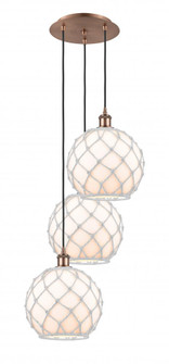 Farmhouse Rope - 3 Light - 17 inch - Antique Copper - Cord Hung - Multi Pendant (3442|113B-3P-AC-G121-10RW)