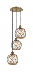 Farmhouse Rope - 3 Light - 15 inch - Antique Brass - Cord Hung - Multi Pendant (3442|113B-3P-AB-G122-8RB)