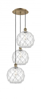 Farmhouse Rope - 3 Light - 17 inch - Antique Brass - Cord Hung - Multi Pendant (3442|113B-3P-AB-G122-10RW)