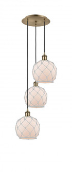 Farmhouse Rope - 3 Light - 15 inch - Antique Brass - Cord Hung - Multi Pendant (3442|113B-3P-AB-G121-8RW)