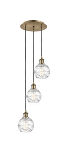 Athens Deco Swirl - 3 Light - 12 inch - Antique Brass - Cord Hung - Multi Pendant (3442|113B-3P-AB-G1213-6CL)