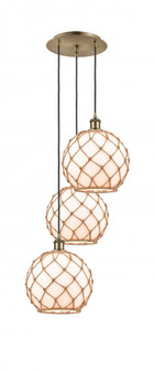 Farmhouse Rope - 3 Light - 17 inch - Antique Brass - Cord Hung - Multi Pendant (3442|113B-3P-AB-G121-10RB)