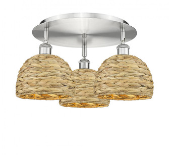 Woven Rattan - 3 Light - 20 inch - Satin Nickel - Semi-Flush Mount (3442|516-3C-SN-RBD-8-NAT)