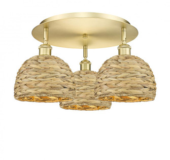 Woven Rattan - 3 Light - 20 inch - Satin Gold - Semi-Flush Mount (3442|516-3C-SG-RBD-8-NAT)