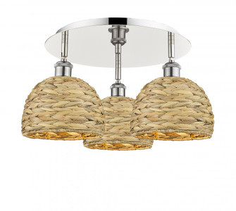 Woven Rattan - 3 Light - 20 inch - Polished Nickel - Semi-Flush Mount (3442|516-3C-PN-RBD-8-NAT)