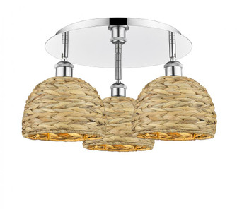 Woven Rattan - 3 Light - 20 inch - Polished Chrome - Semi-Flush Mount (3442|516-3C-PC-RBD-8-NAT)