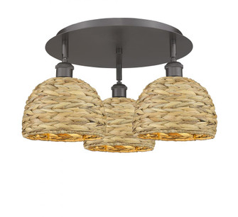 Woven Rattan - 3 Light - 20 inch - Oil Rubbed Bronze - Semi-Flush Mount (3442|516-3C-OB-RBD-8-NAT)