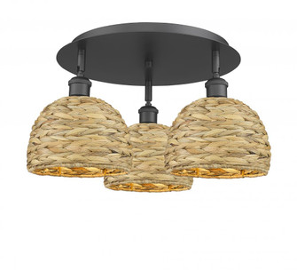 Woven Rattan - 3 Light - 20 inch - Matte Black - Semi-Flush Mount (3442|516-3C-BK-RBD-8-NAT)