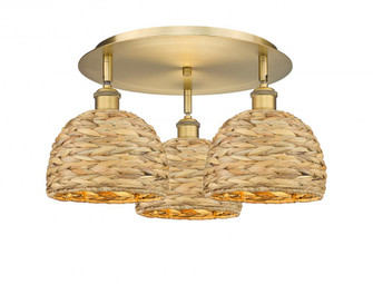 Woven Rattan - 3 Light - 20 inch - Brushed Brass - Semi-Flush Mount (3442|516-3C-BB-RBD-8-NAT)
