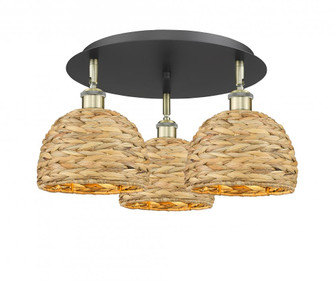 Woven Rattan - 3 Light - 20 inch - Black Antique Brass - Semi-Flush Mount (3442|516-3C-BAB-RBD-8-NAT)