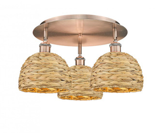Woven Rattan - 3 Light - 20 inch - Antique Copper - Semi-Flush Mount (3442|516-3C-AC-RBD-8-NAT)
