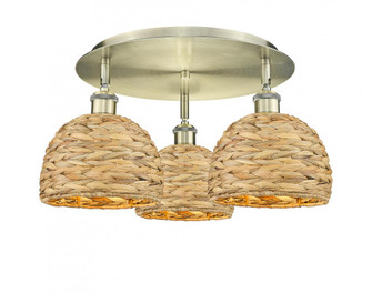 Woven Rattan - 3 Light - 20 inch - Antique Brass - Semi-Flush Mount (3442|516-3C-AB-RBD-8-NAT)