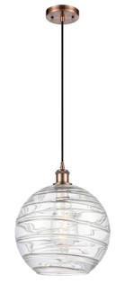 Athens Deco Swirl - 1 Light - 12 inch - Antique Copper - Cord hung - Mini Pendant (3442|516-1P-AC-G1213-12CL)