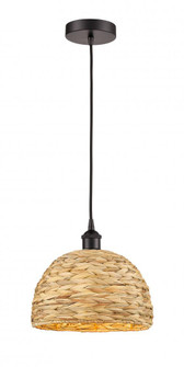 Woven Rattan - 1 Light - 12 inch - Oil Rubbed Bronze - Cord hung - Mini Pendant (3442|616-1P-OB-RBD-12-NAT)